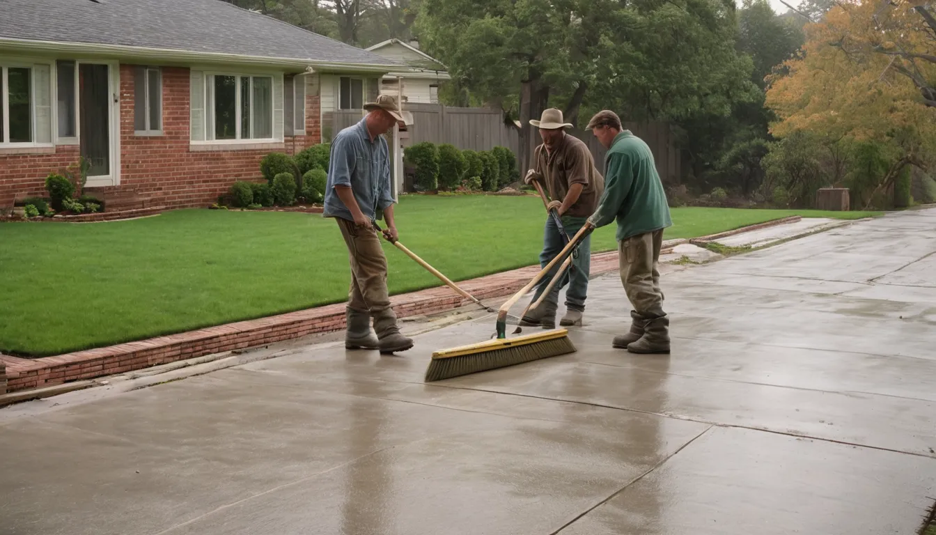 A freshly poured concrete driveway beside a brick ranch home in the Ravenna area