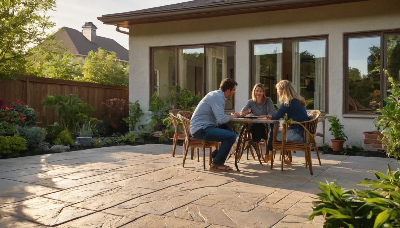 A stamped concrete patio behind a home in the Ravenna area